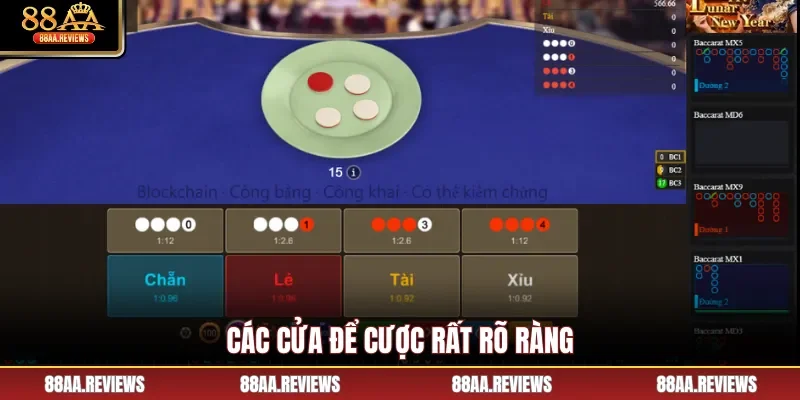 Các cửa để cược rất rõ ràng